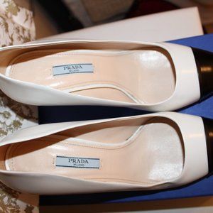 Prada White Heel with Black Tip